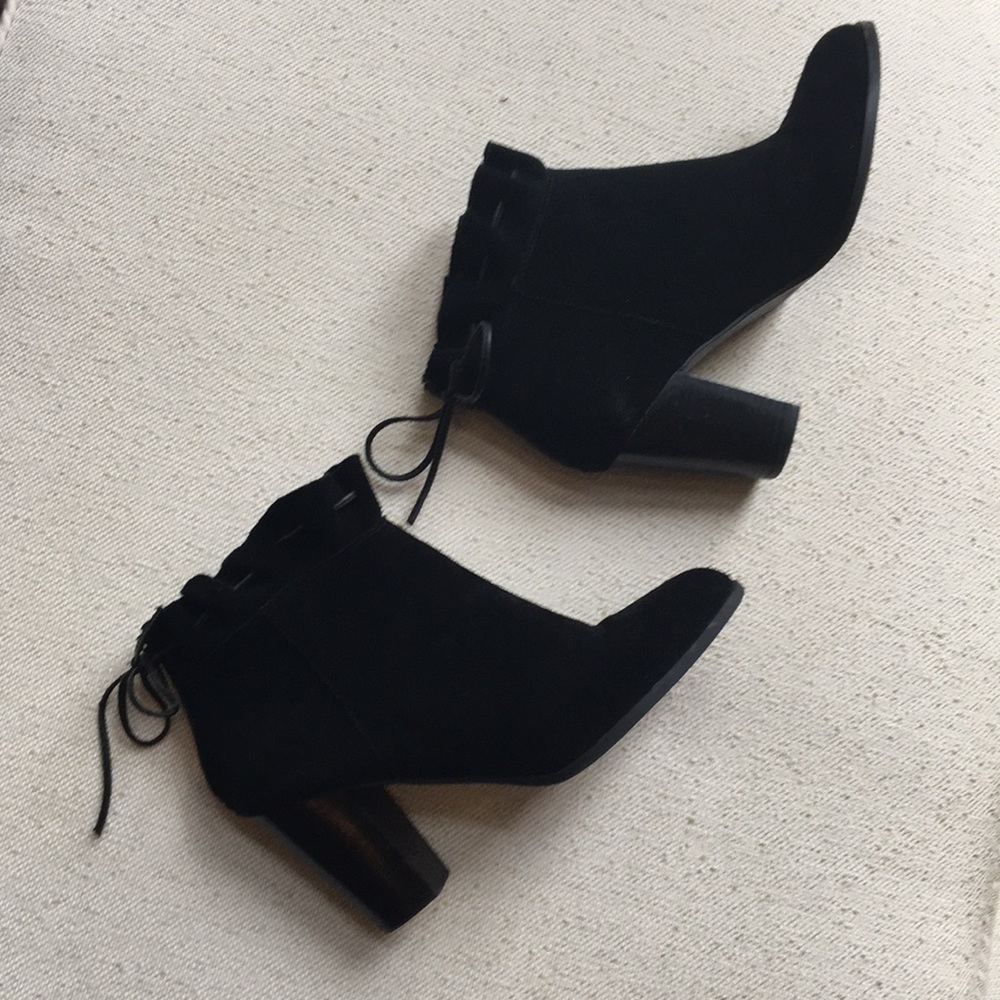Crown & Ivy black, suede, 3.5” heeled boots